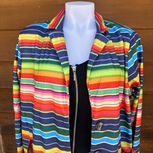 Miss Look Colorful Striped Lightweight Spring Rainbow Blazer Size 2XL - Picture 6 of 11